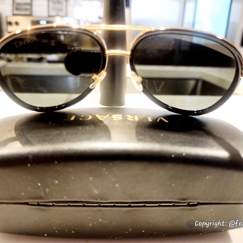 Versace Black and Gold Aviator Sunglasses